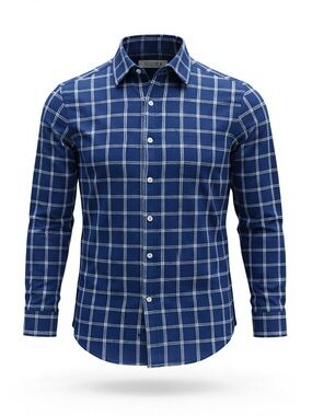 7 DIAMONDS 4 Way Stretch navy blue & white plaid long sleeve button up shirt XL